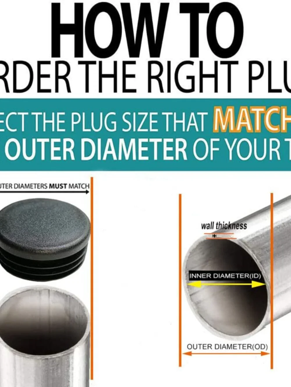 2 Inch (50mm) Round Plastic Plugs, Tubing End Cap, Insert End Caps for Round Met
